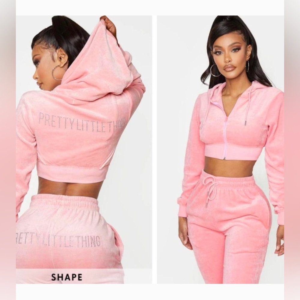 Pretty Little Thing pink velour jogger set US Size 6